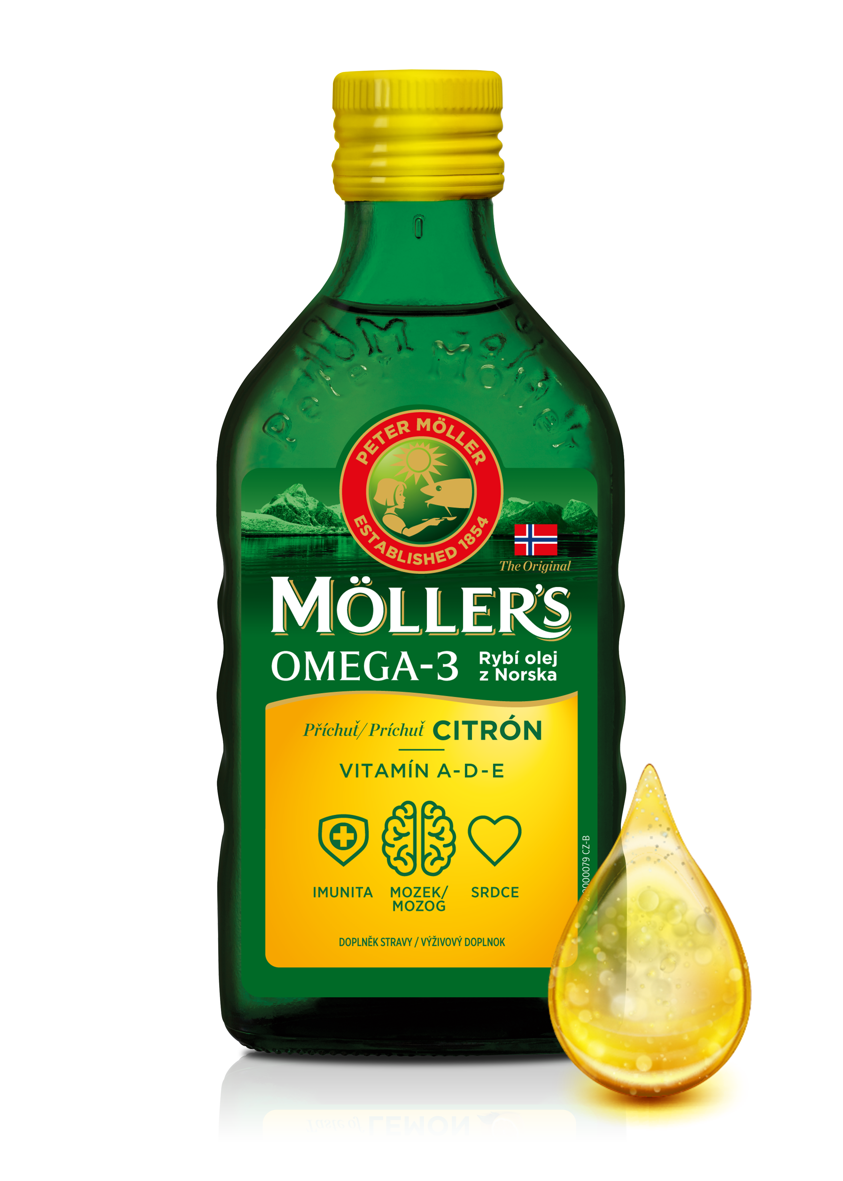 Mollers_Packshot_CLO_lemon_liquid_front_CZ Silná imunita, zdravé srdce a lepšia pamäť