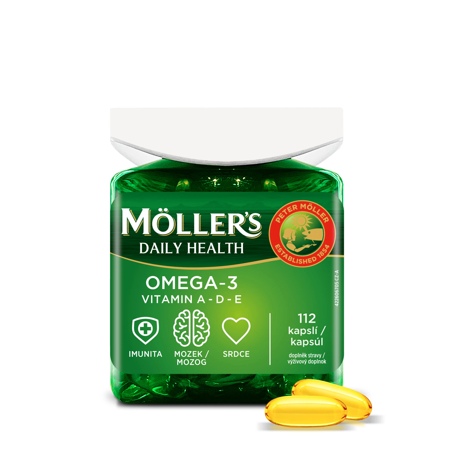Mollers_Caps_dailyhealth_CZ_front M&ouml;ller&acute;s Omega-3 Daily Health kapsle s vůn&iacute; vanilky 112 kapsl&iacute;