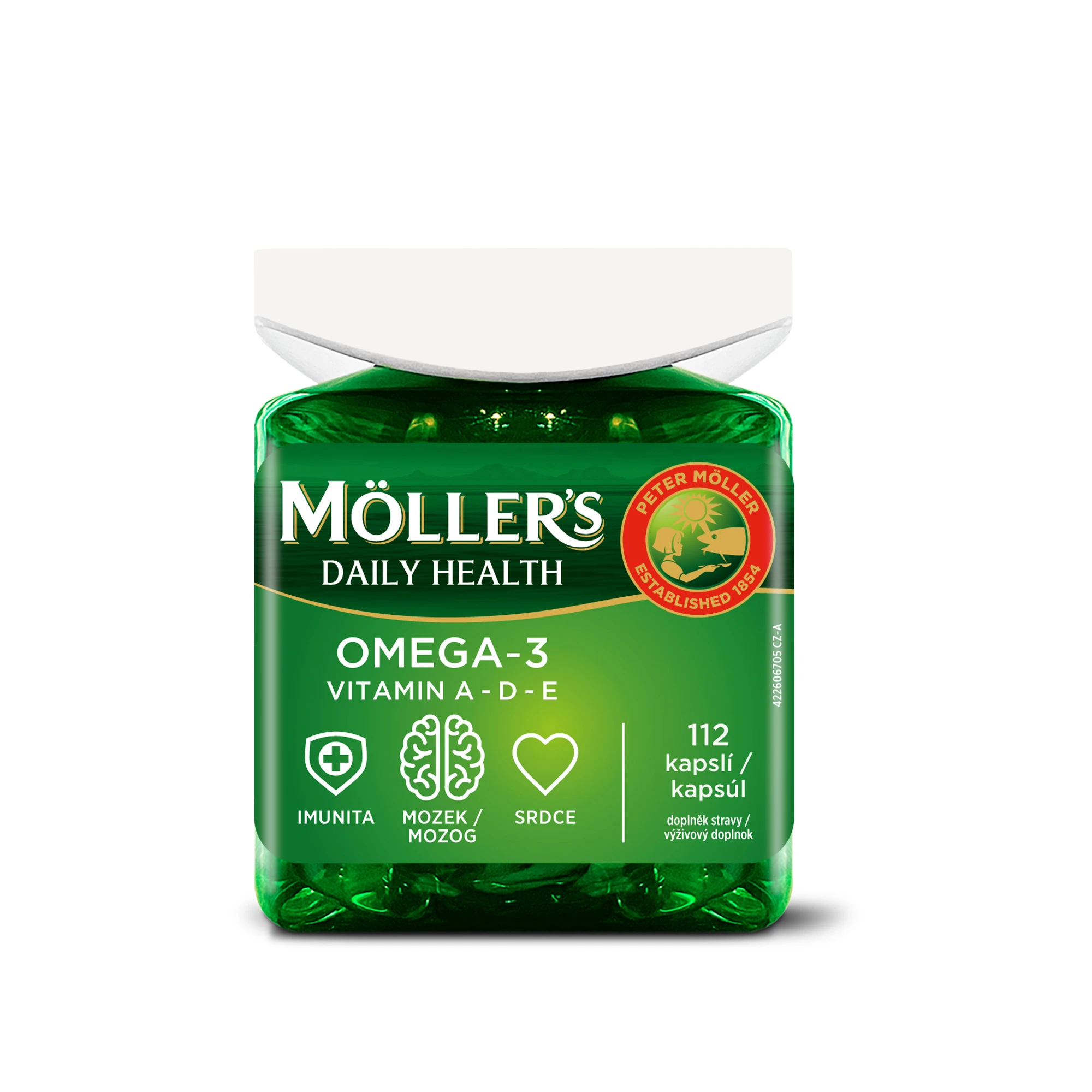 Mollers_Caps_dailyhealth_front_CZZ M&ouml;ller&acute;s Omega-3 Daily Health kapsle s vůn&iacute; vanilky 112 kapsl&iacute;