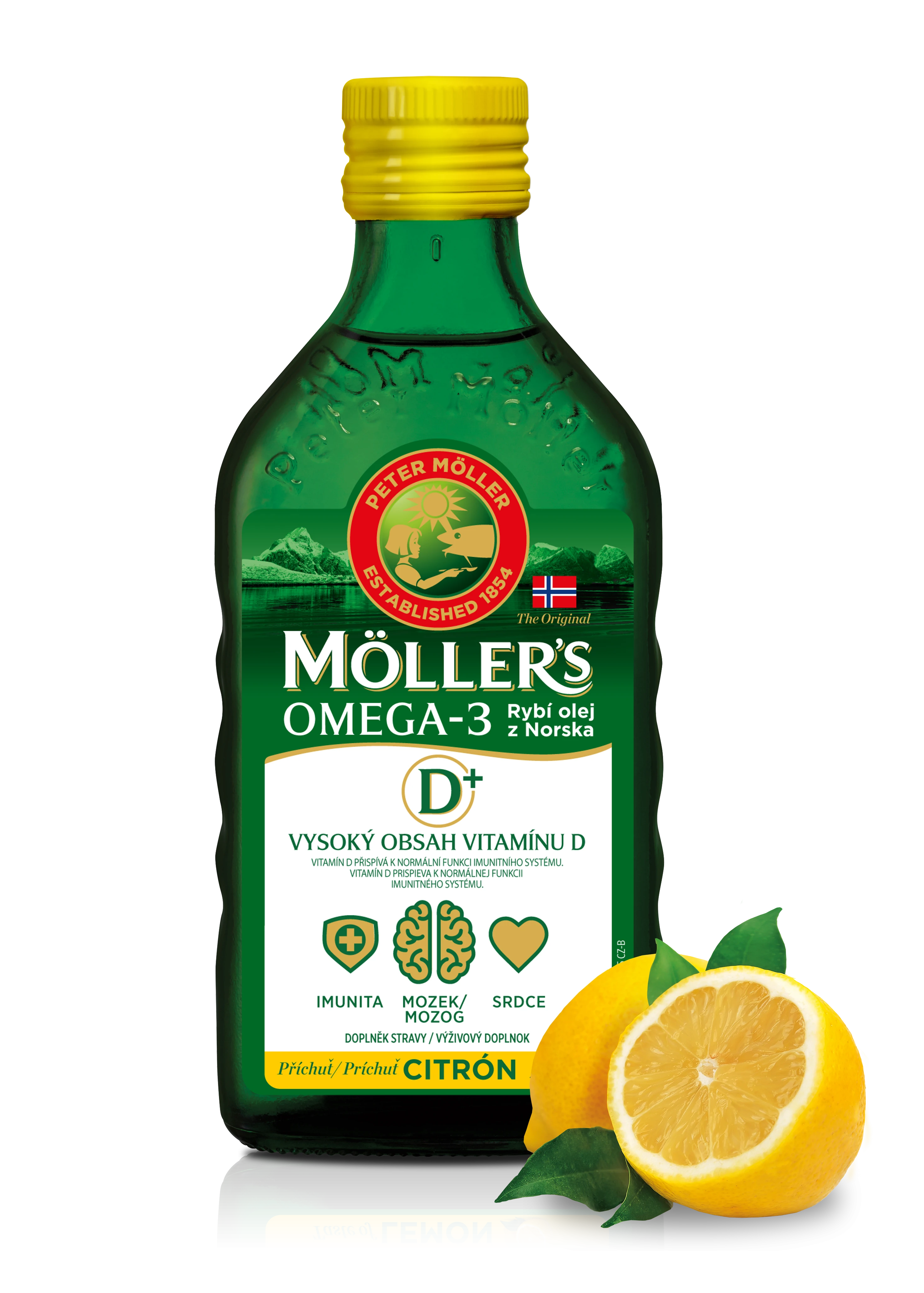 Mollers_Packshot_CLO_Imunita_lemon_fruit_front_CZ Siln&aacute; imunita, zdrav&eacute; srdce a lep&scaron;&iacute; paměť